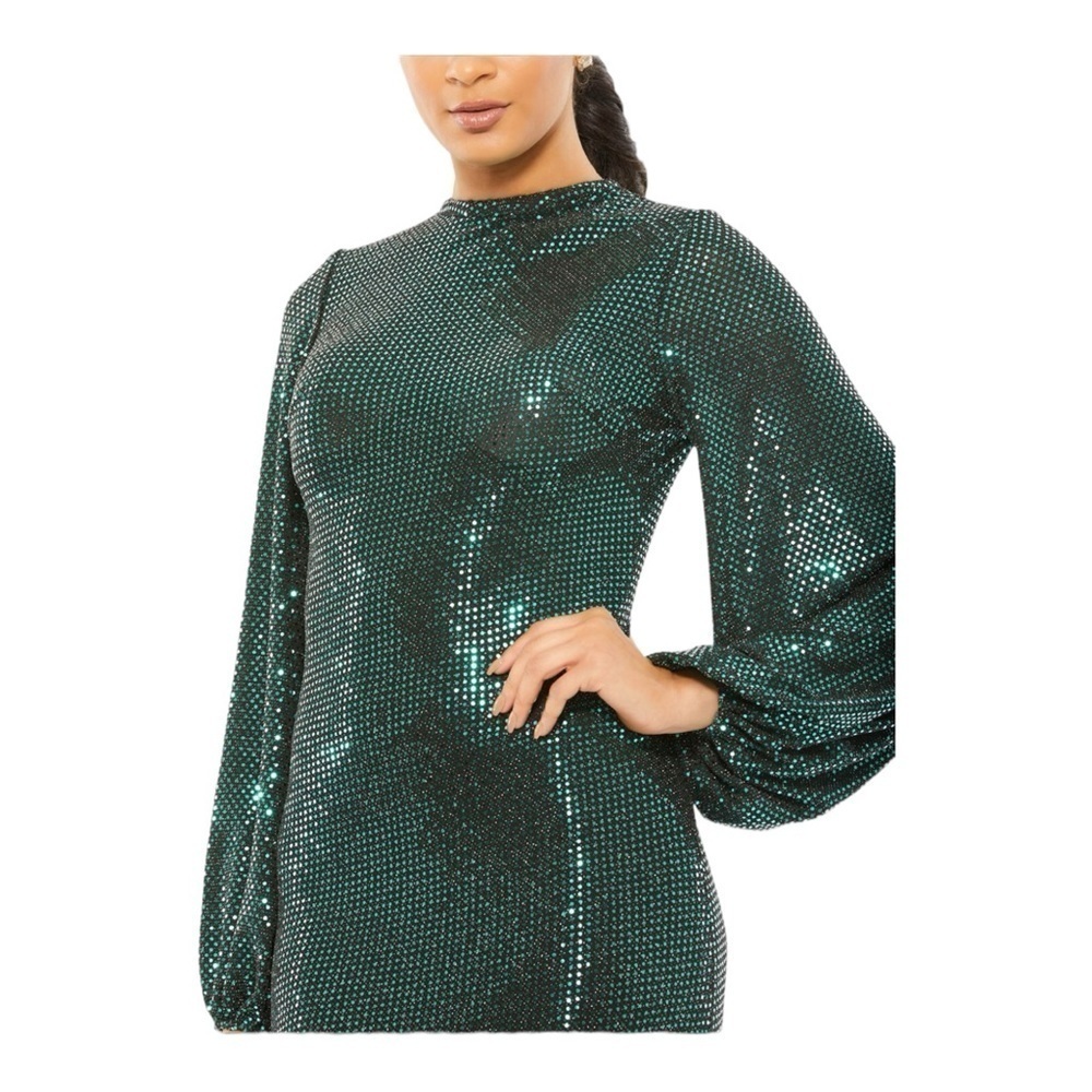 leena for Mac Duggal Bishop Sleeves Metallic Dress in Bottle Green NWT - Picture 3 of 7